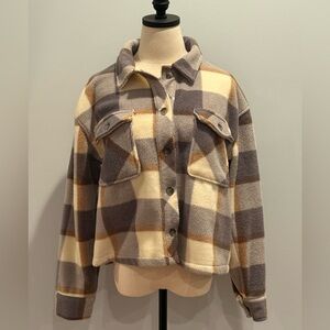 Thread & Supply Cream and Brown Plaid Teddy Jacket